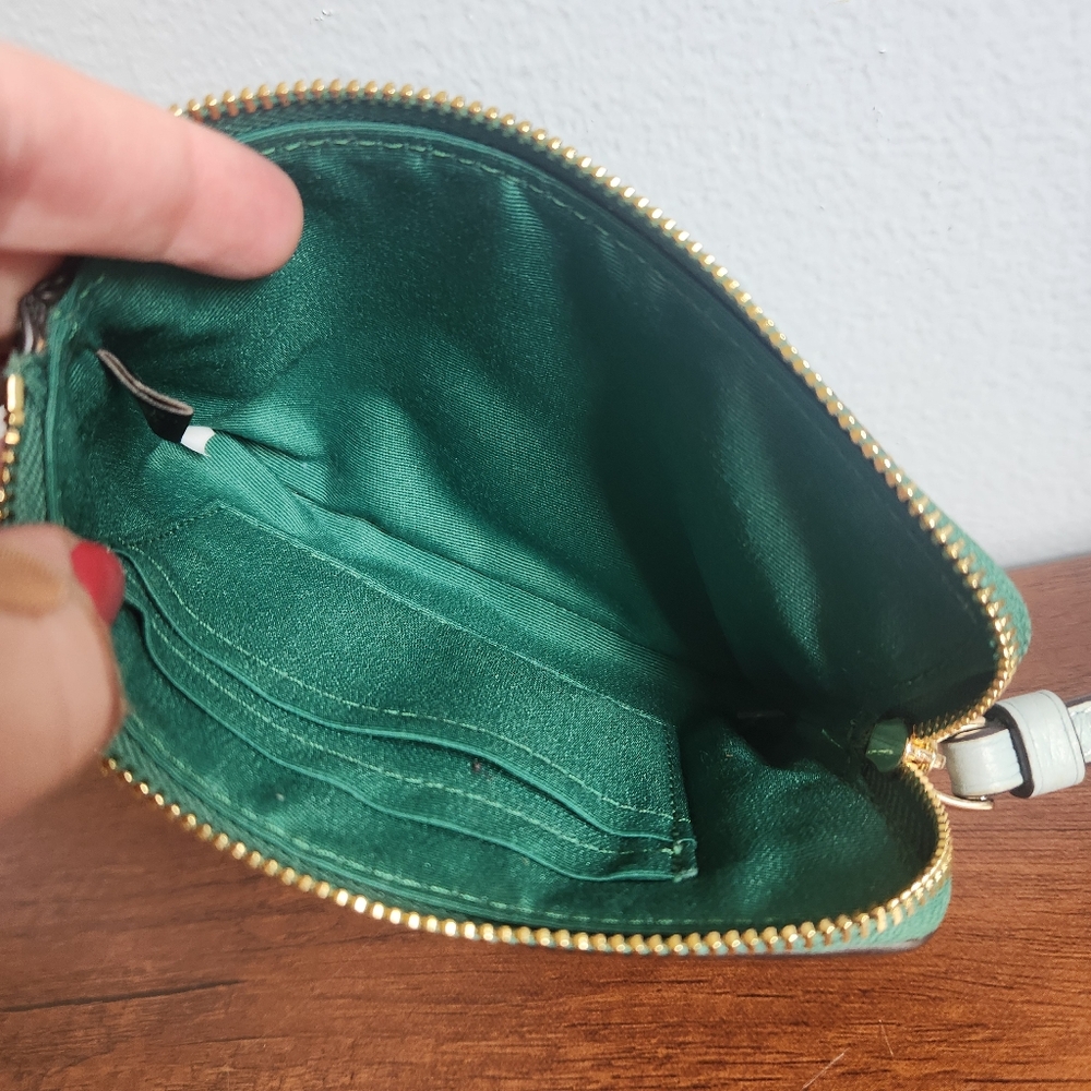 Green Leather Coach Wristlet with Radish Design - Picture 6 of 10